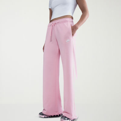 Nike Club Womens Comfort Waistband Drawstring Waist Wide Leg Mid Rise Fleece Sweatpant