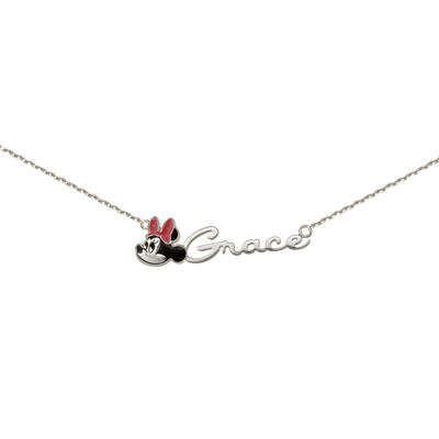 Disney Personalized Girls Minnie Mouse Sterling Silver & Enamel Name Necklace