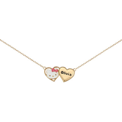 Hello Kitty® Personalized Girls 14K Yellow Gold over Sterling Silver Two Heart Necklace