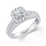 1 CT. T.W. Diamond Cushion Halo Bridal Set in 10K or 14K White Gold