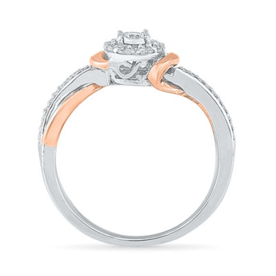 Womens 1/5 CT. Natural White Diamond 10K Gold Round Side Stone Halo Promise Ring
