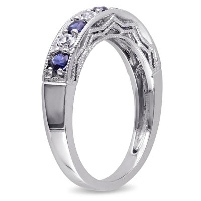 Womens 2MM Lab Created Blue Sapphire Sterling Silver Wedding Band