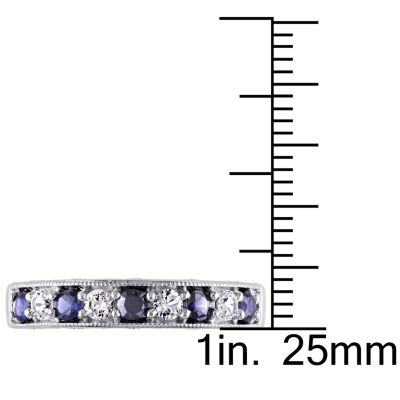 Womens 2MM Lab Created Blue Sapphire Sterling Silver Wedding Band