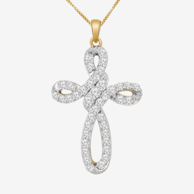 Womens 2 CT. T.W. Mined Diamond 10K Gold Cross Pendant Necklace JCPenney
