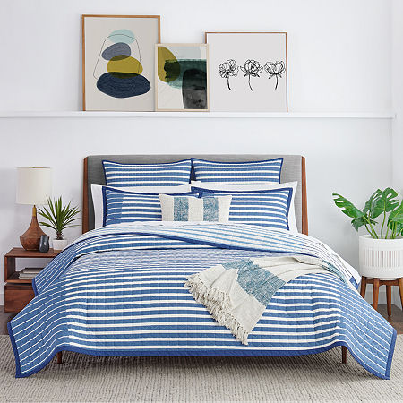 Fieldcrest Panel Stripe Quilt, One Size , Blue