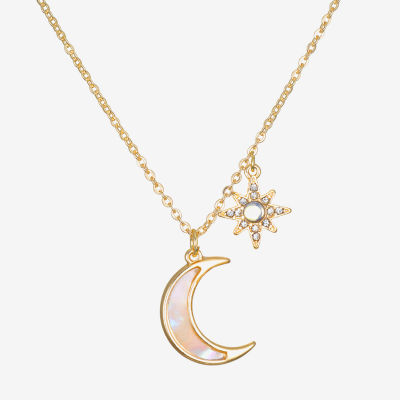 Bijoux Bar Delicates Gold Tone Glass 16 Inch Link Moon Star Pendant Necklace