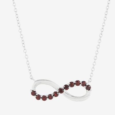 Womens Genuine Red Garnet Sterling Silver Infinity Pendant Necklace