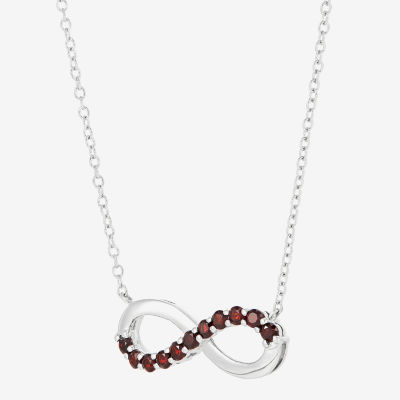 Womens Genuine Red Garnet Sterling Silver Infinity Pendant Necklace