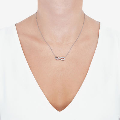 Womens Lab Created White Sapphire Sterling Silver Infinity Pendant Necklaces