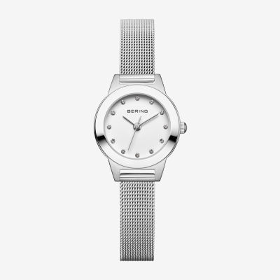 Bering Womens Crystal Silver Tone Mesh Bracelet Watch-11125-000