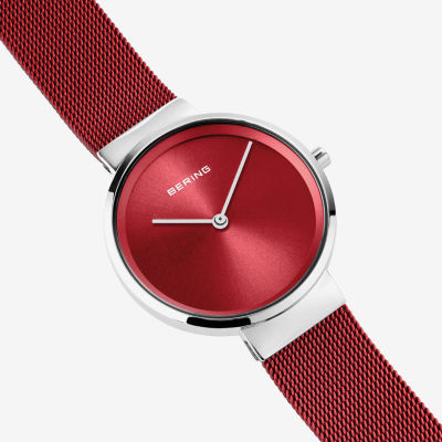 Bering Mesh Womens Red Stainless Steel Bracelet Watch 14531-303