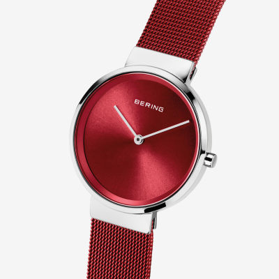 Bering Mesh Womens Red Stainless Steel Bracelet Watch 14531-303