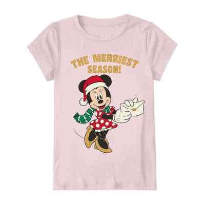 Disney Collection Little & Big Girls Crew Neck Short Sleeve Minnie Mouse Holiday Graphic T-Shirt