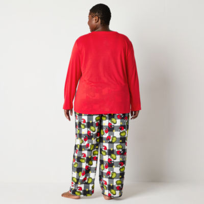 Womens Dr. Seuss Grinch Plus Crew Neck Long Sleeve 2-pc. Matching Family Pant Pajama Set