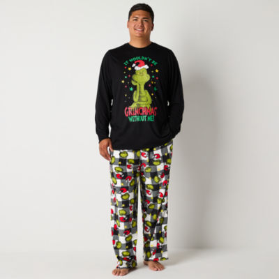 Mens Grinch Dr. Seuss Big Crew Neck Long Sleeve 2-pc. Pant Pajama Set