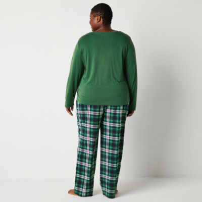 North Pole Trading Co. Womens Plus Crew Neck Long Sleeve Pant Pajama Set