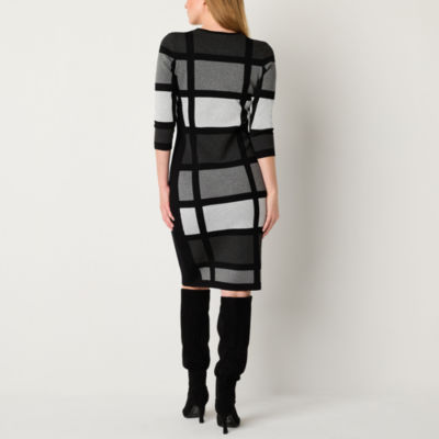 Danny & Nicole Womens 3/4 Sleeve Windowpane Sweater Dress