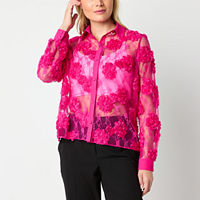 Laurel Grey Womens Long Sleeve Regular Fit Button-Down Shirt, Medium, Pink