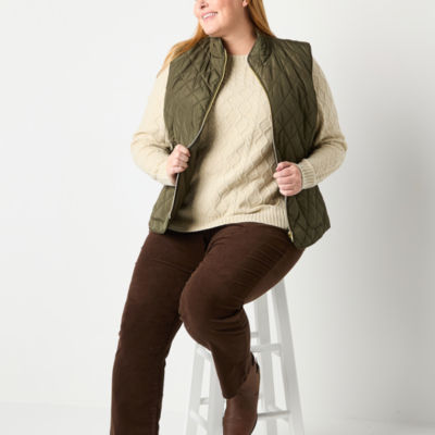 St. John's Bay Plus Womens Crew Neck Long Sleeve Cable Knit Pullover Sweater