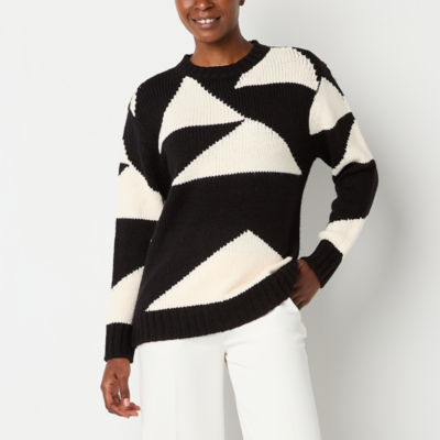 Worthington Womens Crew Neck Long Sleeve Geometric Pullover Sweater