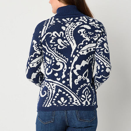 St. John's Bay Womens Long Sleeve Floral Pullover Sweater, Petite X-small, Blue