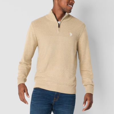 U.S. Polo Assn. Textured Quarter Zip Mens Mock Neck Long Sleeve Pullover Sweater