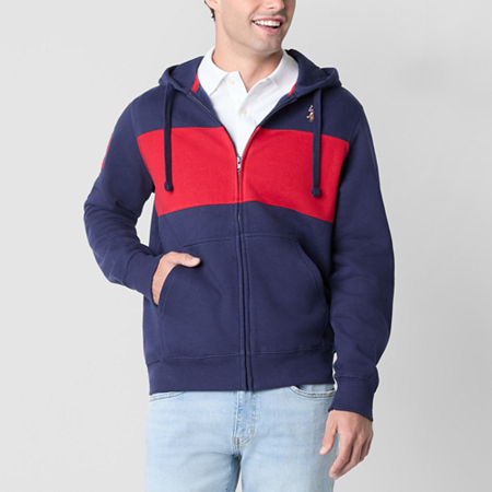 U.S. Polo Assn. Colorblock Fleece Mens Long Sleeve Embroidered Zipper Hoodie, Medium, Blue