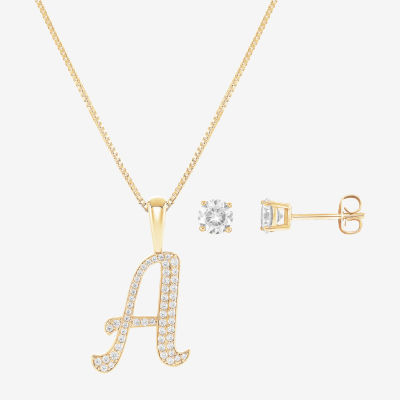 HADLEY & ROW Initial Womens Cubic Zirconia 14K Gold Over Brass 2-pc. Jewelry Set