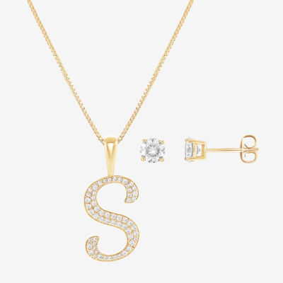 HADLEY & ROW Initial Womens Cubic Zirconia 14K Gold Over Brass 2-pc. Jewelry Set