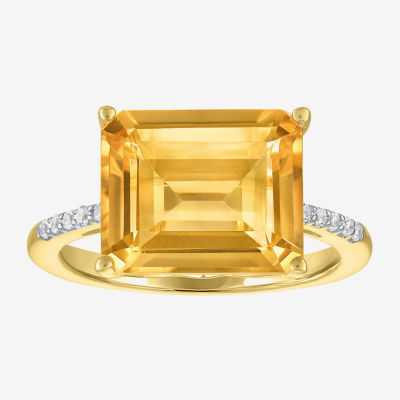 Womens Genuine Yellow Citrine 14K Gold Over Silver Side Stone Cocktail Ring