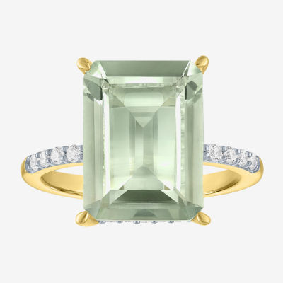 Womens Genuine Green Amethyst 14K Gold Over Silver Side Stone Cocktail Ring