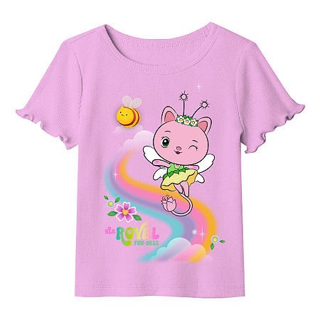 Little & Big Kid Girls Crew Neck Short Sleeve Regular Fit Gabby's Dollhouse Graphic T-Shirt, Small (7-8), Pink