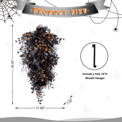 Glitzhome 28"H Halloween Black Rose And Berry Swag Wall Sign