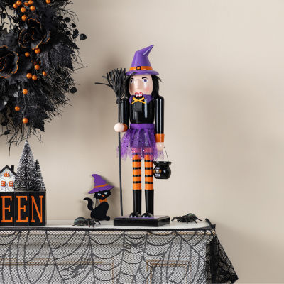 Glitzhome 19"H Halloween Wood Witch Wood Nutcracker