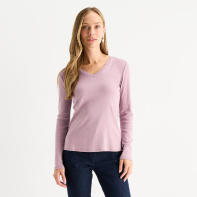 Liz Claiborne Womens Tall V Neck Long Sleeve T-Shirt