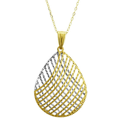 Womens 14K Two Tone Gold Pear Pendant Necklace