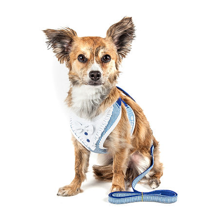 Pet Life Luxe 'Spawling' 2-In-1 Mesh Reversed Adjustable-Leash W/ Fashion Bowtie Dog Pet Harnesses, X-small, Blue