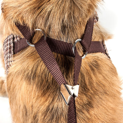 Pet Life Luxe 'Furracious' 2-in-1 Mesh Reversed Adjustable Dog Harness-Leash w/ Removable Fur Collar Brown / Large