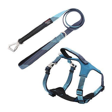 Pet Life Geo-Prene' 2-In-1 Shock Absorbing Neoprene Padded Reflective Leash Dog Pet Harnesses, Medium, Blue