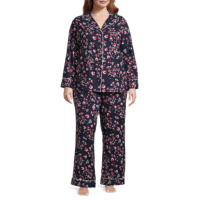 Liz Claiborne Womens Plus Long Sleeve 2-pc. Flannel Pant Pajama Set