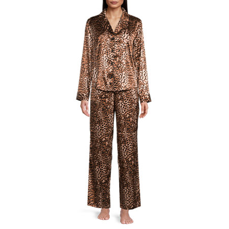  Ambrielle Womens Satin Long Sleeve 2-pc. Pant Pajama Set