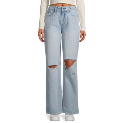Arizona Juniors Adaptive Ripped Womens High Rise Baggy Fit Wide Leg
