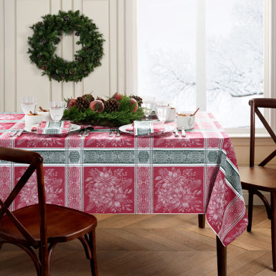 Elrene Home Fashions Poinsettia Plaid Jacquard Rectangle Tablecloth