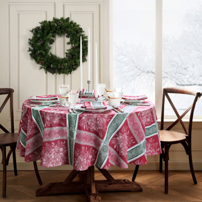 Elrene Home Fashions Poinsettia Plaid Jacquard Tablecloth