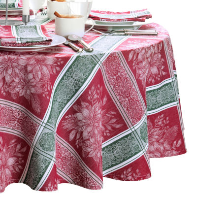 Elrene Home Fashions Poinsettia Plaid Jacquard Tablecloths