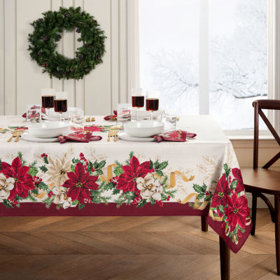 Elrene Home Fashions Poinsettia Garlands Engineered Rectangle Tablecloth