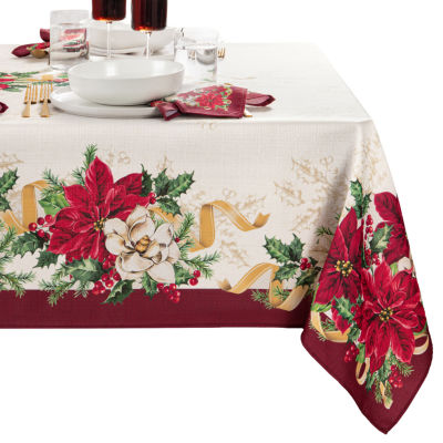 Elrene Home Fashions Poinsettia Garlands Engineered Rectangle Tablecloths