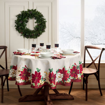 Elrene Home Fashions Poinsettia Garlands Engineered Tablecloths