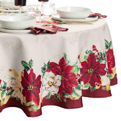 Elrene Home Fashions Poinsettia Garlands Engineered Tablecloth