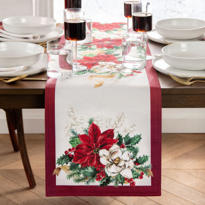 Elrene Home Fashions Poinsettia Garlands Engineered Table Runner